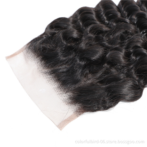 Wholesale Virgin remy Human Hair 10-24 Inch 4x4 Transparent Lace Closure Natural Color Deep Wave Brazilian Hair